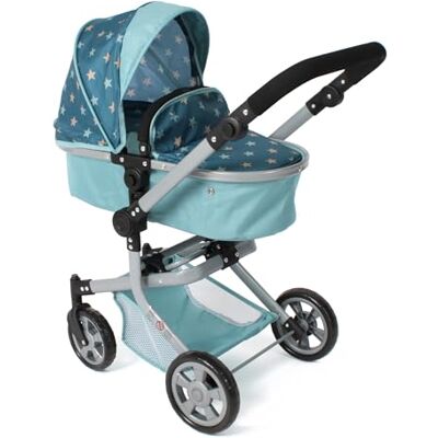 Bayer ® Wózek dla lalek 2 w 1 Mika, turkusowa gwiazdka, składany, uchwyt z regulacją wysokości 47-80 cm, nowoczesny stelaż, lalki do 52 cm, 4-8 J, kwiaty Bayer ® Wózek dla lalek 2 w 1 Mika, turkusowa gwiazdka, składany, uchwyt z regulacją wysokości 47-80 cm, nowoczesny stelaż, lalki do 52 cm, 4-8 J, kwiaty