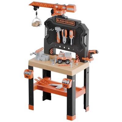 Smoby Black+Decker Bricolo Builder Workbench Imitacja zabawki 87 akcesoriów 7 narzędzi Budowa pojazdów Strefy magazynowe Materiał z recyklingu Od 3 lat Wyprodukowano we Francji Smoby Black+Decker Bricolo Builder Workbench Imitacja zabawki 87 akcesoriów 7 narzędzi Budowa pojazdów Strefy magazynowe Materiał z recyklingu Od 3 lat Wyprodukowano we Francji