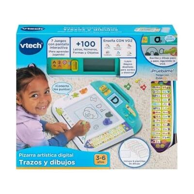 VTech Cyfrowa tablica artystyczna, pociągnięcia i rysunki, ekran LCD, interaktywny głos, zabawka edukacyjna 3-8 lat, wersja ESP VTech Cyfrowa tablica artystyczna, pociągnięcia i rysunki, ekran LCD, interaktywny głos, zabawka edukacyjna 3-8 lat, wersja ESP