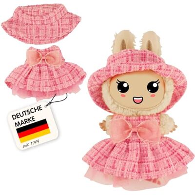 Heless Monster Styles 7514 Bouclé sukienka dla lalki z kapeluszem rybaka w kolorze różowym, z wzorem w kratkę i kokardą, zestaw Kawaii dla potworów w rozmiarze 15 cm Heless Monster Styles 7514 Bouclé sukienka dla lalki z kapeluszem rybaka w kolorze różowym, z wzorem w kratkę i kokardą, zestaw Kawaii dla potworów w rozmiarze 15 cm