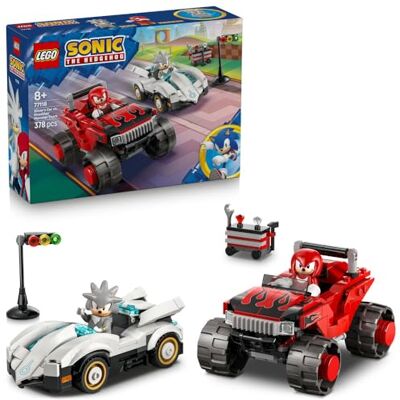 Lego Sonic the Hedgehog Silver w samochodzie kontra Knuckles w monster trucku, zabawka konstrukcyjna dla dziecka z gry Sonic Racing, samochód na prezent dla 8-latka, dla chłopca i dziewczynki 77118 Lego Sonic the Hedgehog Silver w samochodzie kontra Knuckles w monster trucku, zabawka konstrukcyjna dla dziecka z gry Sonic Racing, samochód na prezent dla 8-latka, dla chłopca i dziewczynki 77118