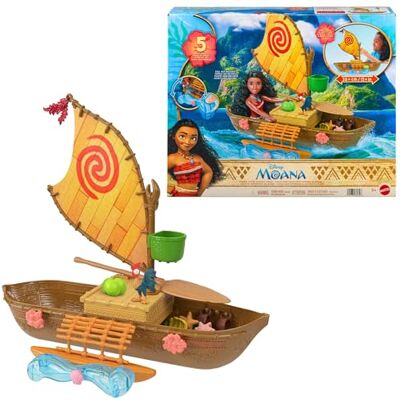 Mattel Disney Vaiana Ocean Voyager zestaw łódki do zabawy 5 stref zabawy, 9 akcesoriów, figurka Heihei i huśtawka, inspirowane filmem Disneya, JLN22 Mattel Disney Vaiana Ocean Voyager zestaw łódki do zabawy 5 stref zabawy, 9 akcesoriów, figurka Heihei i huśtawka, inspirowane filmem Disneya, JLN22