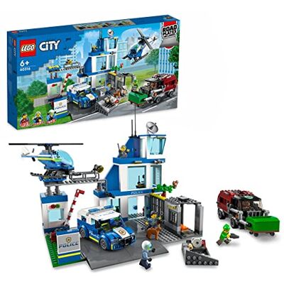 Lego City Posterunek policji, zabawka dla dziecka do zbudowania z furgonetką, śmieciami i śmigłowcem, 5 minifigurek do zabawy w policjanta, pomysł na prezent dla 6-latka, chłopca i dziewczynki, 60316 Lego City Posterunek policji, zabawka dla dziecka do zbudowania z furgonetką, śmieciami i śmigłowcem, 5 minifigurek do zabawy w policjanta, pomysł na prezent dla 6-latka, chłopca i dziewczynki, 60316
