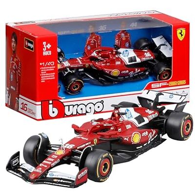 Bburago Ferrari SF-25 F1 2025#16 Leclerc, samochód diecast w skali 1:43, szczegółowa replika bolidu Ferrari Formuły 1, oficjalna licencja Ferrari, zalecany wiek 3+ lata Bburago Ferrari SF-25 F1 2025#16 Leclerc, samochód diecast w skali 1:43, szczegółowa replika bolidu Ferrari Formuły 1, oficjalna licencja Ferrari, zalecany wiek 3+ lata