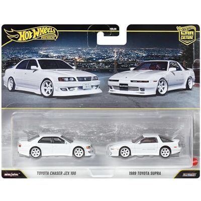 Hot Wheels Premium Car Culture Kultowe auta Touge Samochody 2-pak metalowe auta w skali 1:64 Toyota Chaser JZX100 i Supra, japońskie modele, zestaw autek dla kolekcjonerów, JHW57 Hot Wheels Premium Car Culture Kultowe auta Touge Samochody 2-pak metalowe auta w skali 1:64 Toyota Chaser JZX100 i Supra, japońskie modele, zestaw autek dla kolekcjonerów, JHW57