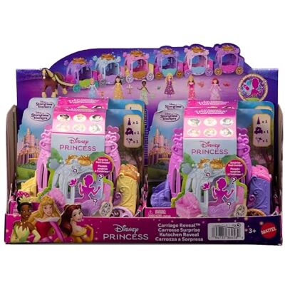 Mattel Disney Princess, niespodzianka: mała lalka i kareta Mała lalka i kareta z 1 figurką przyjaciela, niespodzianka w karecie, inspirowane filmami (postacie mogą się różnić), JLH89 Mattel Disney Princess, niespodzianka: mała lalka i kareta Mała lalka i kareta z 1 figurką przyjaciela, niespodzianka w karecie, inspirowane filmami (postacie mogą się różnić), JLH89