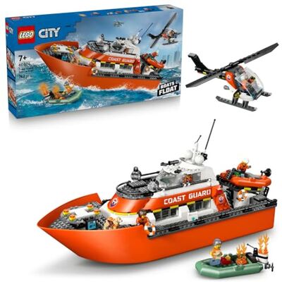 Lego City Łódź ratunkowa i helikopter straży przybrzeżnej, interaktywna zabawka dla dziecka w tym pływająca łódka do zbudowania, prezent dla 7-latka na urodziny, dla chłopca i dziewczynki 60504 Lego City Łódź ratunkowa i helikopter straży przybrzeżnej, interaktywna zabawka dla dziecka w tym pływająca łódka do zbudowania, prezent dla 7-latka na urodziny, dla chłopca i dziewczynki 60504
