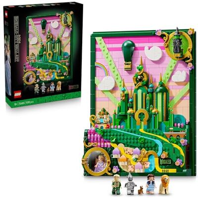 Lego Wicked Obraz Emerald City, pomysł na prezent dla dorosłych, ozdoba na ścianę i biurko, 6 minifigurek: Elphaba, Glinda, Dorotka, Tchórzliwy Lew, Strach na Wróble i Blaszany Drwal 75685 Lego Wicked Obraz Emerald City, pomysł na prezent dla dorosłych, ozdoba na ścianę i biurko, 6 minifigurek: Elphaba, Glinda, Dorotka, Tchórzliwy Lew, Strach na Wróble i Blaszany Drwal 75685