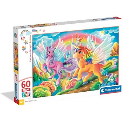 Clementoni Jednorożec Magic Realm Supercolor Puzzle 60 dużych puzzli dla dzieci Maxi z ilustracją skrzydlatego jednorożca i magicznego zamku, od 4 lat 26320 Clementoni Jednorożec Magic Realm Supercolor Puzzle 60 dużych puzzli dla dzieci Maxi z ilustracją skrzydlatego jednorożca i magicznego zamku, od 4 lat 26320