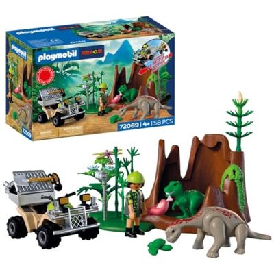 Playmobil Dinos Kryjówka dinozaurów Dino Explorer z quadem, małym T-Rexem i małym Brachiosaurusem Zabawka dla dzieci w wieku od 4 lat 72069 Playmobil Dinos Kryjówka dinozaurów Dino Explorer z quadem, małym T-Rexem i małym Brachiosaurusem Zabawka dla dzieci w wieku od 4 lat 72069