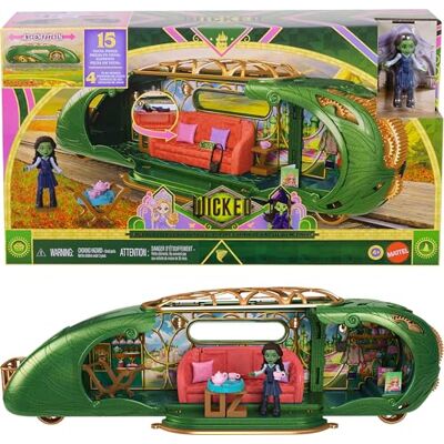 Mattel Universal Pictures Wicked Pociąg do Szmaragdowego Miasta Zestaw, mała lalka Elfaba, 3 obszary zabawy i 14 akcesoriów, zestaw inspirowany filmem, zabawka dla dzieci 4+, JKM07 Mattel Universal Pictures Wicked Pociąg do Szmaragdowego Miasta Zestaw, mała lalka Elfaba, 3 obszary zabawy i 14 akcesoriów, zestaw inspirowany filmem, zabawka dla dzieci 4+, JKM07