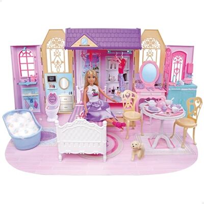 COLORBABY Isabella 39416 Domek dla lalek, 1 piętro, 74 x 37 cm, lalka przegubowa 30 cm, ponad 60 akcesoriów, składana konstrukcja z uchwytem, przenośny dom, zabawki dla dziewczynek w wieku 3 lat COLORBABY Isabella 39416 Domek dla lalek, 1 piętro, 74 x 37 cm, lalka przegubowa 30 cm, ponad 60 akcesoriów, składana konstrukcja z uchwytem, przenośny dom, zabawki dla dziewczynek w wieku 3 lat