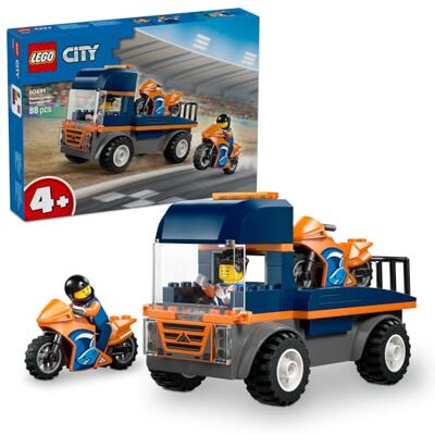Lego City Laweta dla motocykli, zabawka dla dzieci z dwiema minifigurkami i ciężarówką, klocki dla 4-latka, pomysł na prezent dla chłopca i dziewczynki na urodziny, łatwe budowanie 60491 Lego City Laweta dla motocykli, zabawka dla dzieci z dwiema minifigurkami i ciężarówką, klocki dla 4-latka, pomysł na prezent dla chłopca i dziewczynki na urodziny, łatwe budowanie 60491