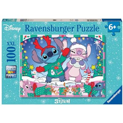 Ravensburger Puzzle: Stitch Christmas, Puzzle dla dzieci 6 lat lub starszych, 100 sztuk XXL, puzzle, prezenty dla dzieci 6 lat, 49x36cm Ravensburger Puzzle: Stitch Christmas, Puzzle dla dzieci 6 lat lub starszych, 100 sztuk XXL, puzzle, prezenty dla dzieci 6 lat, 49x36cm