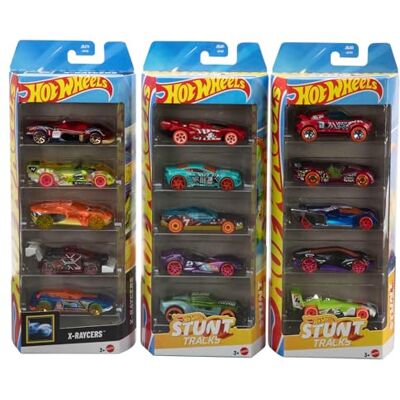 Hot Wheels Asortyment 5 pojazdów 3 zestawy tematyczne z 5 samochodami lub ciężarówkami w skali 1/64, łącznie 15 pojazdów dla dzieci i kolekcjonerów, JDR21 Hot Wheels Asortyment 5 pojazdów 3 zestawy tematyczne z 5 samochodami lub ciężarówkami w skali 1/64, łącznie 15 pojazdów dla dzieci i kolekcjonerów, JDR21