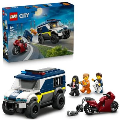 Lego City Furgonetka policyjnego konwoju więziennego, zabawka dla dzieci z pojazdem ratunkowym i motocyklem, zestaw klocków, pomysł na prezent dla 6-latka na urodziny, dla chłopca i dziewczynki 60479 Lego City Furgonetka policyjnego konwoju więziennego, zabawka dla dzieci z pojazdem ratunkowym i motocyklem, zestaw klocków, pomysł na prezent dla 6-latka na urodziny, dla chłopca i dziewczynki 60479