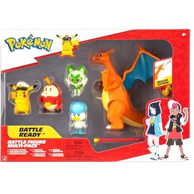Pokémon Horizons Battle Figure 5-pack Includes; Captain Pikachu, Sprigatito, Fuecoco, Quaxly, Charizard + 1x Fire Missilie Accessory Official Pokemon toy for children 4+ Pokémon Horizons Battle Figure 5-pack Includes; Captain Pikachu, Sprigatito, Fuecoco, Quaxly, Charizard + 1x Fire Missilie Accessory Official Pokemon toy for children 4+