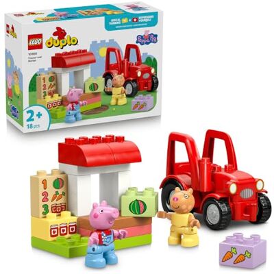Lego DUPLO Świnka Peppa Ciągnik i rynek, zabawka edukacyjna dla 2-latka, zestaw klocków dla malucha z zabawkowym traktorem i dwiema figurkami, prezent dla dzieci, dla chłopca i dziewczynki 10468 Lego DUPLO Świnka Peppa Ciągnik i rynek, zabawka edukacyjna dla 2-latka, zestaw klocków dla malucha z zabawkowym traktorem i dwiema figurkami, prezent dla dzieci, dla chłopca i dziewczynki 10468