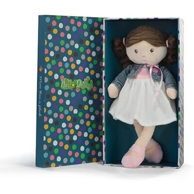 Plush & Company Hello Dolly Ma Copine Marie Miękka Tkanina, Brązowe Włosy Aksamitna Sukienka Biała Sukienka Dżinsowa Kurtka W Pudełku Prezent Plush & Company Hello Dolly Ma Copine Marie Miękka Tkanina, Brązowe Włosy Aksamitna Sukienka Biała Sukienka Dżinsowa Kurtka W Pudełku Prezent