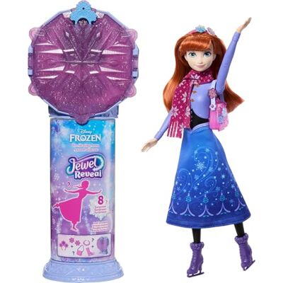 Mattel Disney Frozen Kraina Lodu Jewel Reveal Anna Lalka modowa i akcesoria, 8 niespodzianek, w tym łyżwy, śnieżynkowa szkatułka i pierścionek dla dziecka, zestaw, zabawka dla dzieci 3+, JMC94 Mattel Disney Frozen Kraina Lodu Jewel Reveal Anna Lalka modowa i akcesoria, 8 niespodzianek, w tym łyżwy, śnieżynkowa szkatułka i pierścionek dla dziecka, zestaw, zabawka dla dzieci 3+, JMC94