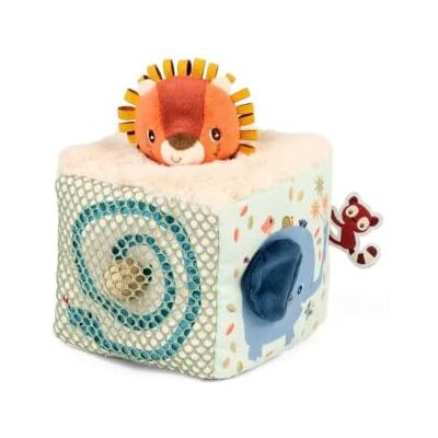 Lilliputiens , Jungle, Cube Dźwięk aktywności Jack, 7 dźwięków, od 10 Zabawka do budzika dźwiękowego, 5 5 zestawów do manipulacji, lustro, drewniana perła, różne tekstury i zdejmowana obudowa Lilliputiens , Jungle, Cube Dźwięk aktywności Jack, 7 dźwięków, od 10 Zabawka do budzika dźwiękowego, 5 5 zestawów do manipulacji, lustro, drewniana perła, różne tekstury i zdejmowana obudowa