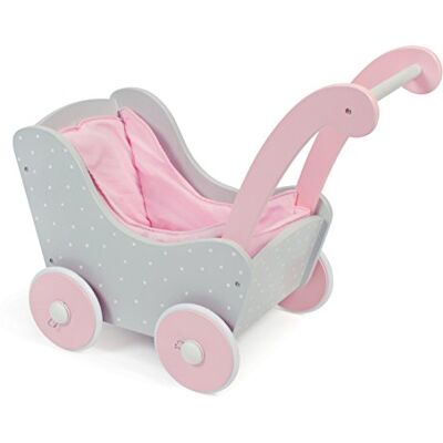 Bayer Drewniany wózek dla lalek dla niemowląt do 54 cm, drewniany wózek dla lalek, wysokość 43 cm, szary Puntos Grey Bayer Drewniany wózek dla lalek dla niemowląt do 54 cm, drewniany wózek dla lalek, wysokość 43 cm, szary Puntos Grey