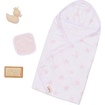 LullaBaby Akcesoria dla lalek 35 cm – ręcznik kąpielowy z kapturem w różową gwiazdę – zabawki do kąpieli i różowa kaczka – fantazyjna zabawa – zabawki dla dzieci w wieku od 2 lat – strój kąpielowy dla LullaBaby Akcesoria dla lalek 35 cm – ręcznik kąpielowy z kapturem w różową gwiazdę – zabawki do kąpieli i różowa kaczka – fantazyjna zabawa – zabawki dla dzieci w wieku od 2 lat – strój kąpielowy dla