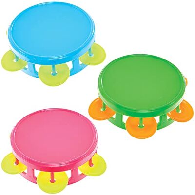 Baker Ross FX876 Mini tamburyny opakowanie 6 szt., małe zabawki muzyczne, zawartość torebkek imprezowych dla dzieci Baker Ross FX876 Mini tamburyny opakowanie 6 szt., małe zabawki muzyczne, zawartość torebkek imprezowych dla dzieci