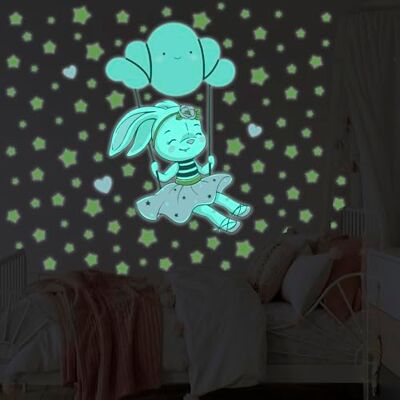 Ambiance Sticker Świecąca fosforyzująca naklejka ścienna dla dzieci fluorescencyjny królik na chmurze huśtawka H105 x Dł. 70 cm Ambiance Sticker Świecąca fosforyzująca naklejka ścienna dla dzieci fluorescencyjny królik na chmurze huśtawka H105 x Dł. 70 cm