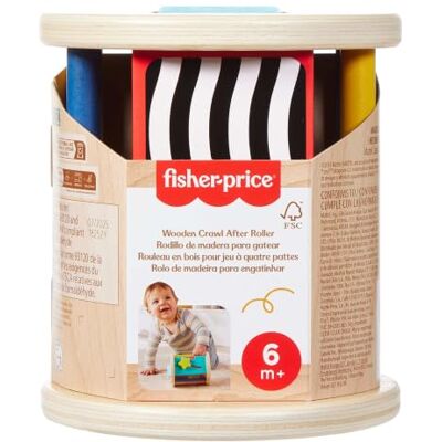 Fisher Price Drewniany wałek do raczkowania dla niemowląt Drewniana grzechotka, zabawa sensoryczna i motoryczna, niemowlęta 6+ mies., JKH17 Fisher Price Drewniany wałek do raczkowania dla niemowląt Drewniana grzechotka, zabawa sensoryczna i motoryczna, niemowlęta 6+ mies., JKH17