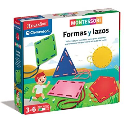 Clementoni Education Montessori Kształty i kokardy, gra edukacyjna geometria, zabawka hiszpańska od 3 lat (55450), różne, średnie Clementoni Education Montessori Kształty i kokardy, gra edukacyjna geometria, zabawka hiszpańska od 3 lat (55450), różne, średnie