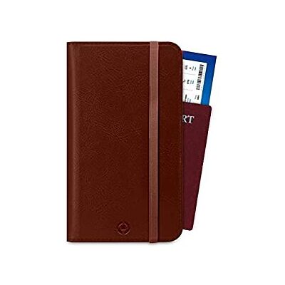 Celly PASSPORTDBR, podróżny uchwyt na paszport, przydatne akcesoria podróżne z zamknięciem magnetycznym i kieszeniami na dokumenty, karty, gotówkę i smartfony, z brązowej sztucznej skóry Celly PASSPORTDBR, podróżny uchwyt na paszport, przydatne akcesoria podróżne z zamknięciem magnetycznym i kieszeniami na dokumenty, karty, gotówkę i smartfony, z brązowej sztucznej skóry