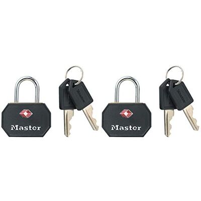 Master Lock 4681EURTBLK 2 kłódki podróżne na klucze z certyfikatem TSA, czarne, 4 x 3 x 2,2 cm Master Lock 4681EURTBLK 2 kłódki podróżne na klucze z certyfikatem TSA, czarne, 4 x 3 x 2,2 cm