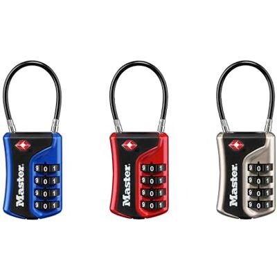 Master Lock Ustaw własną kombinację zamka bagażowego zatwierdzonego przez TSA, kolory mogą się różnić; 3 szt.; 4697EC3 Master Lock Ustaw własną kombinację zamka bagażowego zatwierdzonego przez TSA, kolory mogą się różnić; 3 szt.; 4697EC3