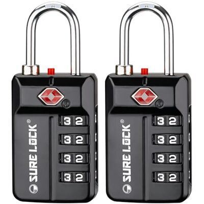 SURE LOCK Zatwierdzone przez TSA podróżne zamki bagażowe, zamek szyfrowy Open Alert do szkoły, biura i szafki na siłownię, skrzynka na narzędzia, etui na pelikan, łatwe do odczytania tarcze – 1, 2 i 4 sztuki SURE LOCK Zatwierdzone przez TSA podróżne zamki bagażowe, zamek szyfrowy Open Alert do szkoły, biura i szafki na siłownię, skrzynka na narzędzia, etui na pelikan, łatwe do odczytania tarcze – 1, 2 i 4 sztuki