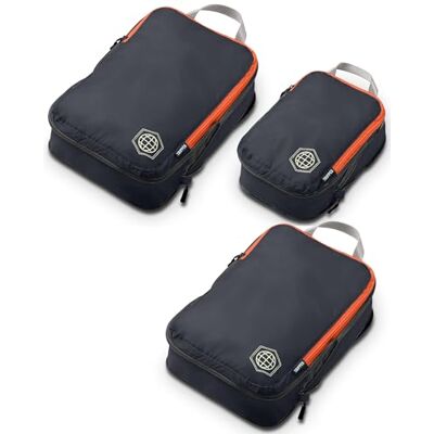 TRIPPED Travel Gear Compressione dell'imballaggio Set di cubi per Durevole del Viaggio-Leggero Carryon Borse Organizer con Doppia Cerniera di (Grigio/Arancione, 3 Pezzi) TRIPPED Travel Gear Compressione dell'imballaggio Set di cubi per Durevole del Viaggio-Leggero Carryon Borse Organizer con Doppia Cerniera di (Grigio/Arancione, 3 Pezzi)