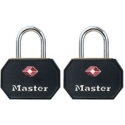 Master Lock Kłódka, zamek bagażowy z kluczem TSA, szeroki, czarny, 4681TBLK (2 sztuki) Master Lock Kłódka, zamek bagażowy z kluczem TSA, szeroki, czarny, 4681TBLK (2 sztuki)