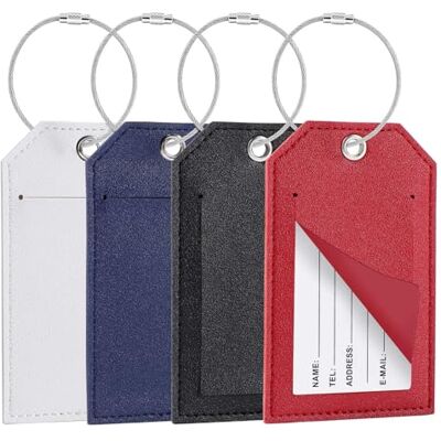 Luggage Tags – 4-Pack Blendura 4 x przywieszka bagażowa Pu z kartą danych osobowych, przywieszka bagażowa i torba podróżna, czarny, czerwony, biały, niebieski Luggage Tags – 4-Pack Blendura 4 x przywieszka bagażowa Pu z kartą danych osobowych, przywieszka bagażowa i torba podróżna, czarny, czerwony, biały, niebieski