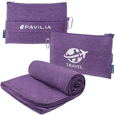 PAVILIA Travel Blanket Compact, Airplane Packable Bag, Soft Fleece Portable Throw Pillow Combo Set, Plane Flight Car Trips Essentials Gift Accessories, Luggage Backpack Clip, Purple, 65 x 40 Inch PAVILIA Travel Blanket Compact, Airplane Packable Bag, Soft Fleece Portable Throw Pillow Combo Set, Plane Flight Car Trips Essentials Gift Accessories, Luggage Backpack Clip, Purple, 65 x 40 Inch