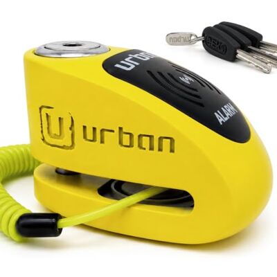 urban UR910Y Blokada tarczy hamulcowej motocykla, alarm 120 dB ON/OFF, żółto-czarna, SRA & Sold Secure Gold, podwójna blokada Ø10 mm, lakierowana stal nierdzewna urban UR910Y Blokada tarczy hamulcowej motocykla, alarm 120 dB ON/OFF, żółto-czarna, SRA & Sold Secure Gold, podwójna blokada Ø10 mm, lakierowana stal nierdzewna