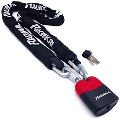 RADIKAL RK4170 Padlock i wzmocniony stalowy łańcuch ø10, 170 cm z zabezpieczeniem przed kradzieżą łuku motocykla, skutera, roweru, czarny RADIKAL RK4170 Padlock i wzmocniony stalowy łańcuch ø10, 170 cm z zabezpieczeniem przed kradzieżą łuku motocykla, skutera, roweru, czarny