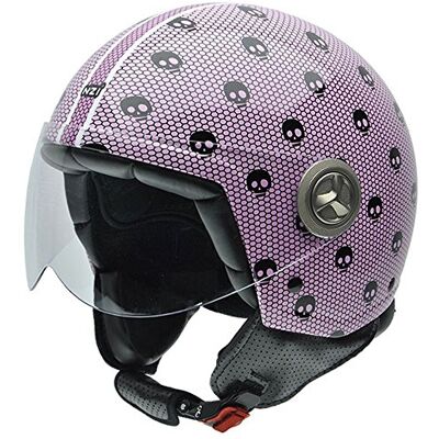 NZI Zeta Graphics kask motocyklowy, czarne czaszki/różowe tło, 58 NZI Zeta Graphics kask motocyklowy, czarne czaszki/różowe tło, 58