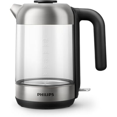 Philips Czajnik elektryczny, Pojemność 1,7 l, Stylowy design, Wskaźnik świetlny, Zdejmowana pokrywka, Filtr z mikrosiateczką wyłapujący drobne cząsteczki kamienia, Szklany (HD9339/80 Philips Czajnik elektryczny, Pojemność 1,7 l, Stylowy design, Wskaźnik świetlny, Zdejmowana pokrywka, Filtr z mikrosiateczką wyłapujący drobne cząsteczki kamienia, Szklany (HD9339/80