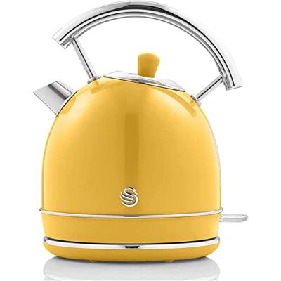 Swan Retro czajnik elektryczny 1,8 litra, styl vintage, automatyczne wyłączanie, kontroler Strix, bezprzewodowy, stal nierdzewna bez BPA, 2200 W, żółty Swan Retro czajnik elektryczny 1,8 litra, styl vintage, automatyczne wyłączanie, kontroler Strix, bezprzewodowy, stal nierdzewna bez BPA, 2200 W, żółty