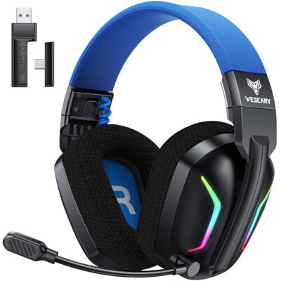 WESEARY Słuchawki gamingowe bezprzewodowe do PS5, PS4, PC, Mac, Switch, tryb dual-mode, niskie opóźnienie (2,4 GHz USB/typ C) i Bluetooth, słuchawki gamingowe z mikrofonem ENC WESEARY Słuchawki gamingowe bezprzewodowe do PS5, PS4, PC, Mac, Switch, tryb dual-mode, niskie opóźnienie (2,4 GHz USB/typ C) i Bluetooth, słuchawki gamingowe z mikrofonem ENC