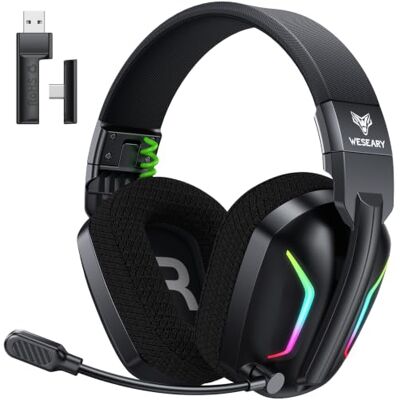 WESEARY Słuchawki gamingowe bezprzewodowe do PS5, PS4, PC, Mac, Switch, tryb dual-mode, niskie opóźnienie (2,4 GHz USB/typ C) i Bluetooth, słuchawki gamingowe z mikrofonem ENC WESEARY Słuchawki gamingowe bezprzewodowe do PS5, PS4, PC, Mac, Switch, tryb dual-mode, niskie opóźnienie (2,4 GHz USB/typ C) i Bluetooth, słuchawki gamingowe z mikrofonem ENC
