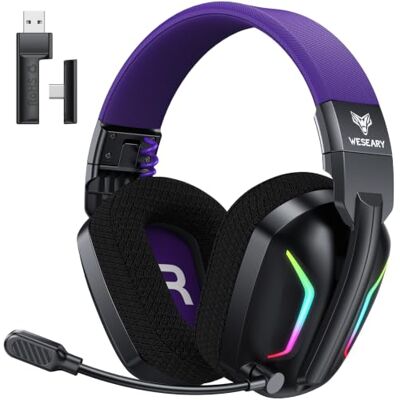 WESEARY Słuchawki gamingowe bezprzewodowe do PS5, PS4, PC, Mac, Switch, tryb dual-mode, niskie opóźnienie (2,4 GHz USB/typ C) i Bluetooth, słuchawki gamingowe z mikrofonem ENC WESEARY Słuchawki gamingowe bezprzewodowe do PS5, PS4, PC, Mac, Switch, tryb dual-mode, niskie opóźnienie (2,4 GHz USB/typ C) i Bluetooth, słuchawki gamingowe z mikrofonem ENC