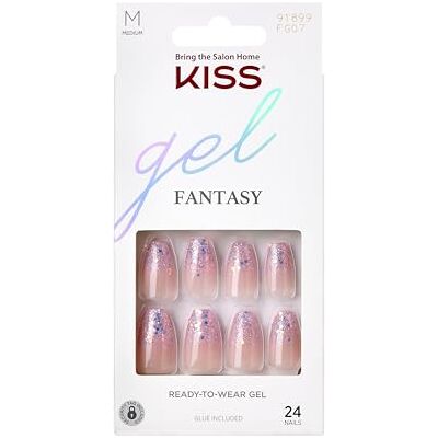Kiss sztuczne paznokcie Gel Fantasy "Winter Sparks", brokatowy french, Średni Coffin – 28 sztucznych paznokci w jakości salonowej do naklejania DIY, 2 g klej, 1 patyczek do manicure, 1 mini pilnik Kiss sztuczne paznokcie Gel Fantasy "Winter Sparks", brokatowy french, Średni Coffin – 28 sztucznych paznokci w jakości salonowej do naklejania DIY, 2 g klej, 1 patyczek do manicure, 1 mini pilnik