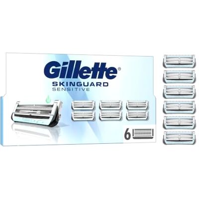 Gillette Skinguard Sensitive wymienne ostrza do maszynki do golenia dla mężczyzn, ulepszony pasek Lubrastrip, kompatybilne z uchwytami Fusion, 6 sztuk Gillette Skinguard Sensitive wymienne ostrza do maszynki do golenia dla mężczyzn, ulepszony pasek Lubrastrip, kompatybilne z uchwytami Fusion, 6 sztuk