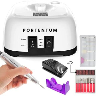 PORTENTUM Profesjonalna tokarka do paznokci 35000 RPM 16-elementowy elektryczny zestaw do manicure i pedicure, wysoka wydajność wiertła do paznokci, idealny do salonu i użytku domowego, odpowiedni PORTENTUM Profesjonalna tokarka do paznokci 35000 RPM 16-elementowy elektryczny zestaw do manicure i pedicure, wysoka wydajność wiertła do paznokci, idealny do salonu i użytku domowego, odpowiedni